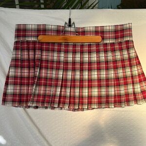 Red and White Pleated Skater Mini Skirt